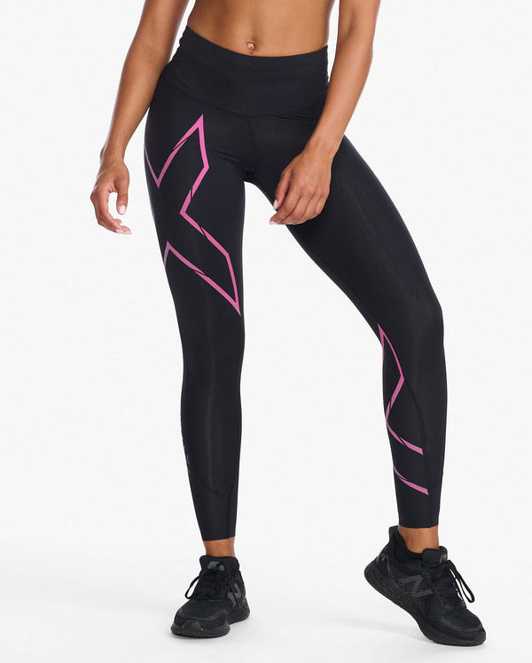 Light Speed Mid-Rise Compression Tights, Black/Festival Ombre Reflective