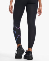 Light Speed Mid-Rise Compression Tights, Black/Festival Ombre Reflective