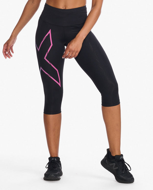 Light Speed Mid-Rise Compression 3/4 Tights, Black/Festival Ombre Reflective
